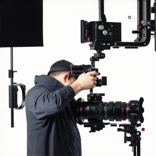 Filmmaker adjusting a modular camera rig with ergonomic features in studio