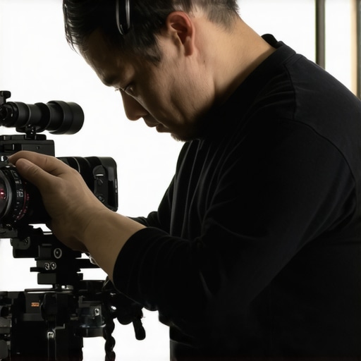 A filmmaker meticulously cleaning and inspecting camera support equipment