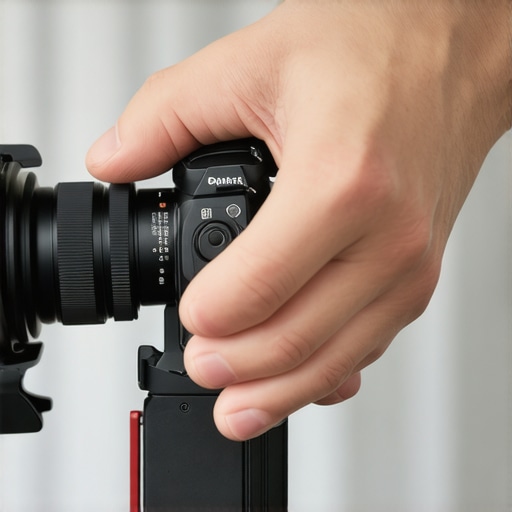 Close-up of rubber grip on camera handle preventing slipping during filming.