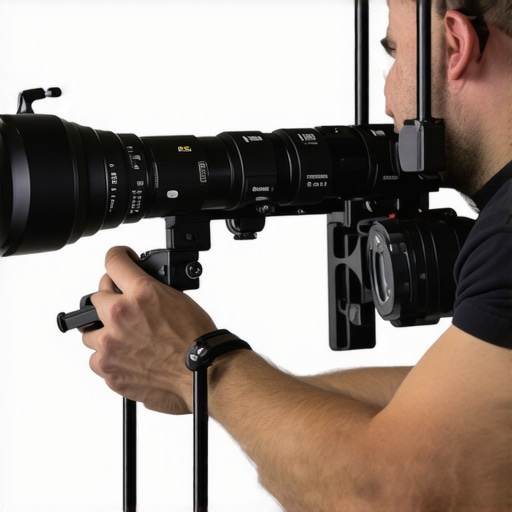 Optimal Camera Rig Setup Filmmaker adjusting camera rig accessories with clamps