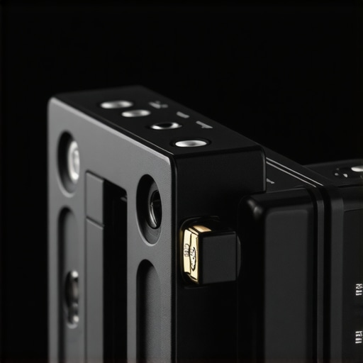 Close-up of a rugged D-tap mount tightly securing a camera battery with locking mechanisms.