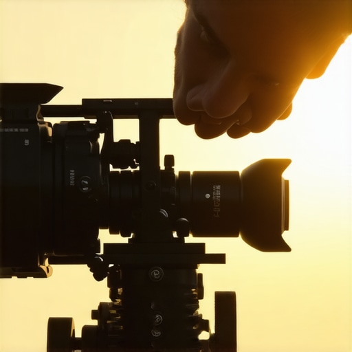 A filmmaker tightening a NATO rail clamp on a camera rig to prevent wobble during outdoor filming.