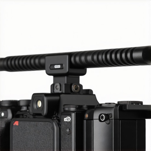 A professional camera rig with a firmly attached top handle showing secure NATO rail and mounting hardware
